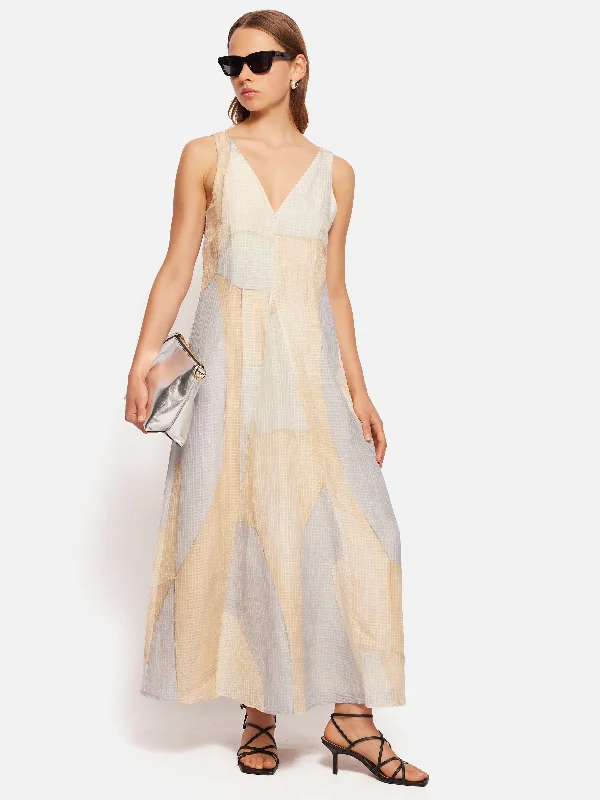 Abstract Silk Linen Gauze Dress | Blue