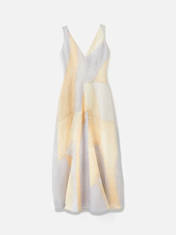 Abstract Silk Linen Gauze Dress | Blue