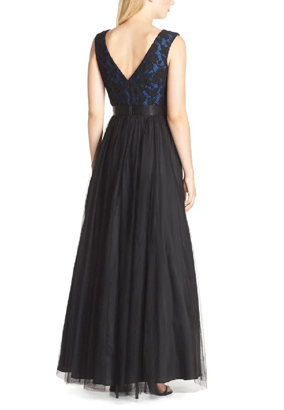 Black and Blue Overlay Lace Tulle Maxi Dress