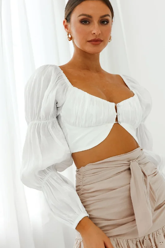 Alira Three-Button Ruched Bust Crop Top White