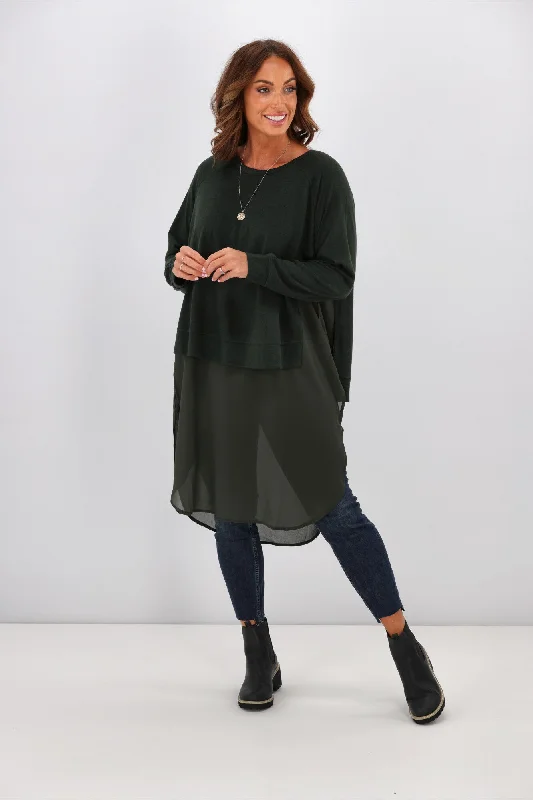 Alpine by Shine On Phoebe Merino & Chiffon Tunic Olive