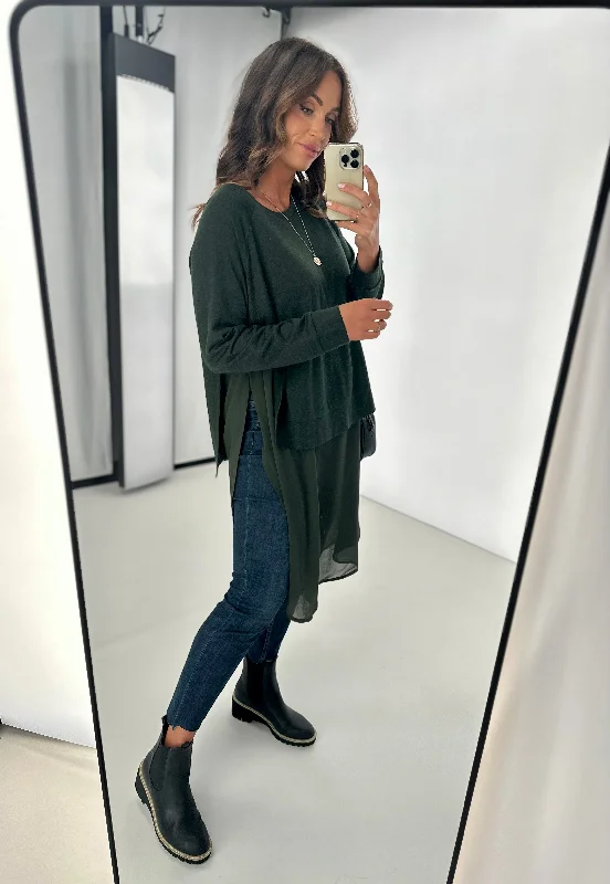 Alpine by Shine On Phoebe Merino & Chiffon Tunic Olive