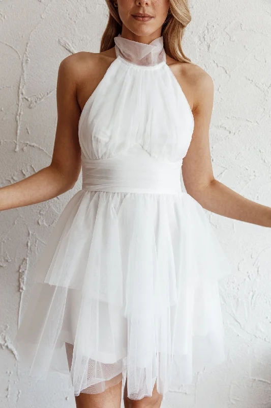 Andria Halterneck Tulle Mini Dress White