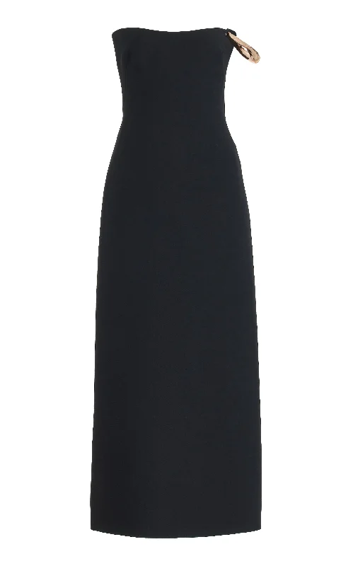 Anica Dress in Black Wool Silk Cady