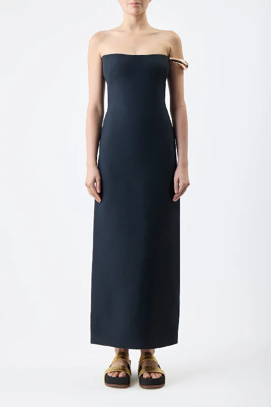 Anica Dress in Black Wool Silk Cady