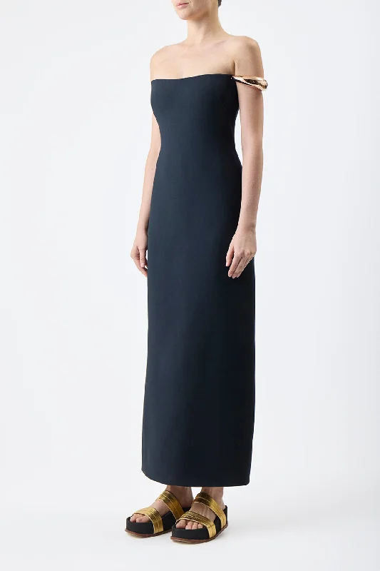 Anica Dress in Black Wool Silk Cady