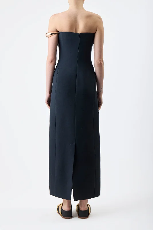 Anica Dress in Black Wool Silk Cady