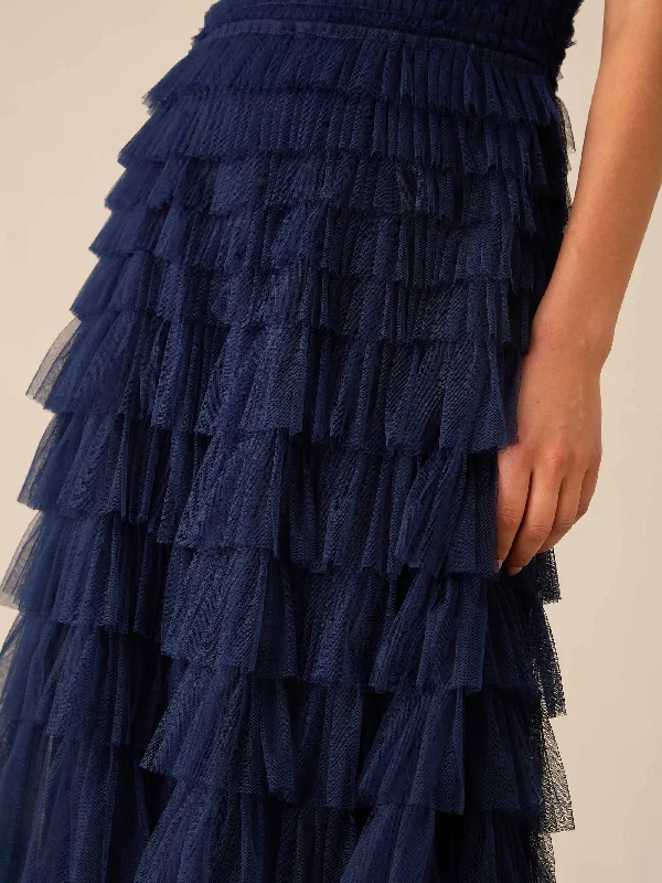 Anoushka Navy Tulle Tiered Maxi Dress