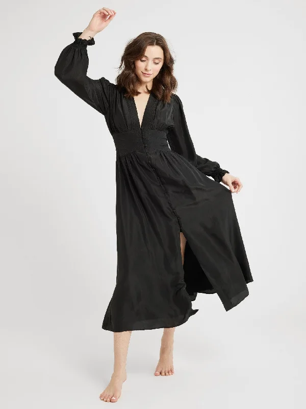 Anya Dress in Black Washed Silk