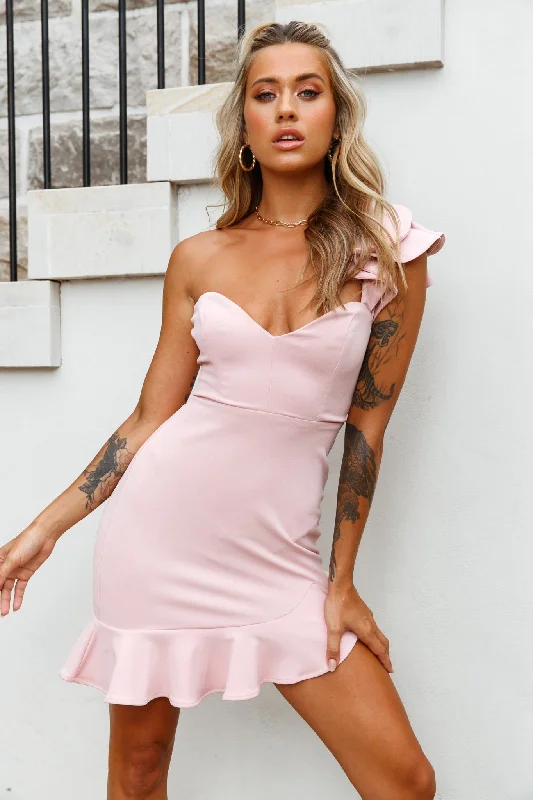 As You Wish One-Shoulder Sweetheart Neckline Dress Blush