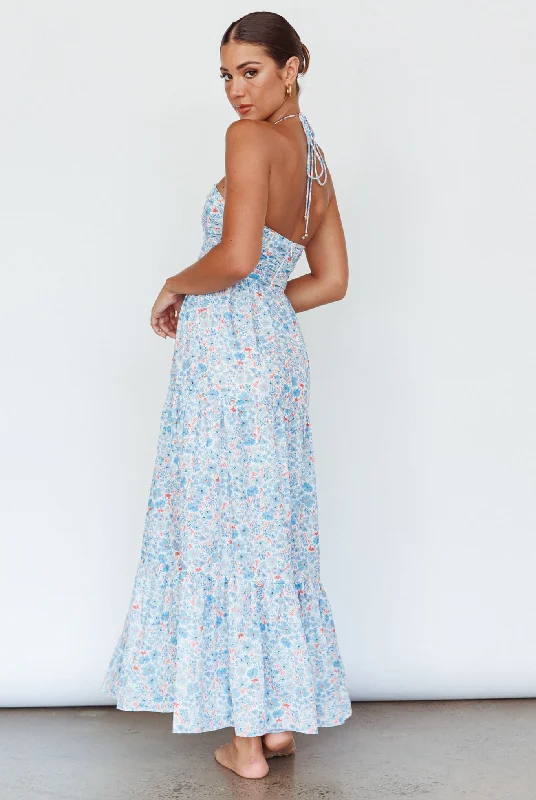 Asiah Halterneck Maxi Dress Flowers Blue