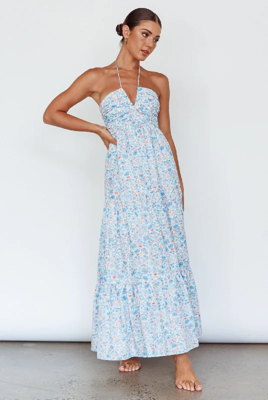 Asiah Halterneck Maxi Dress Flowers Blue