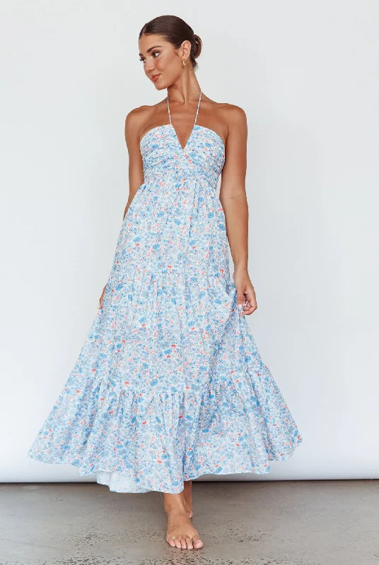 Asiah Halterneck Maxi Dress Flowers Blue