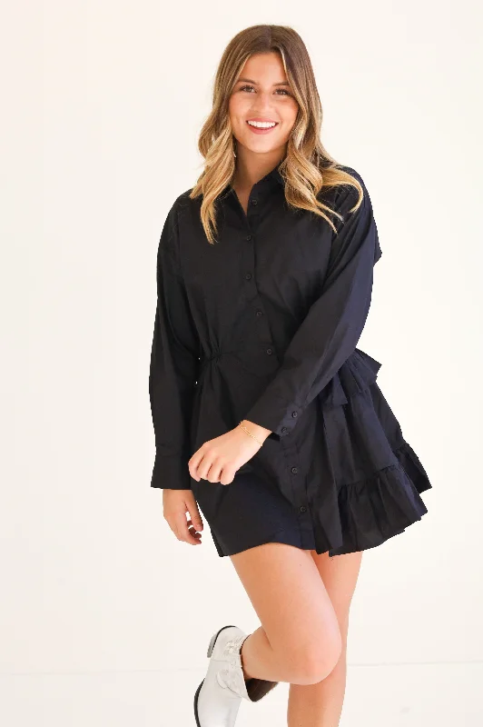 ASYMMETRICAL RUFFLE DRESS IN BLACK