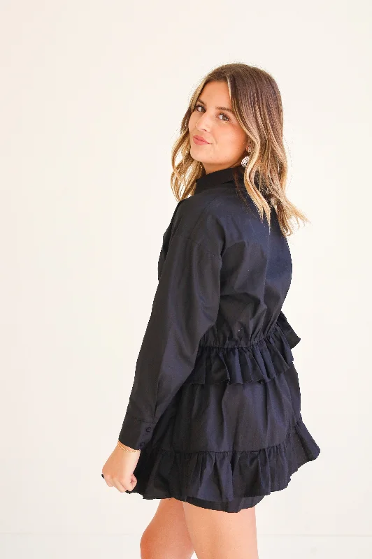 ASYMMETRICAL RUFFLE DRESS IN BLACK