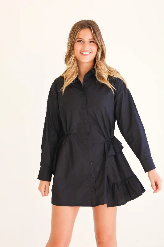 ASYMMETRICAL RUFFLE DRESS IN BLACK