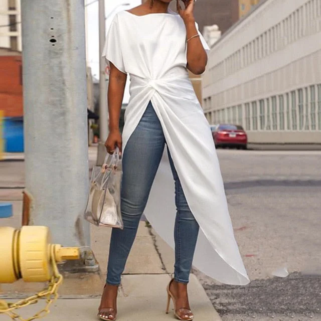 White Asymmetrical Blouse