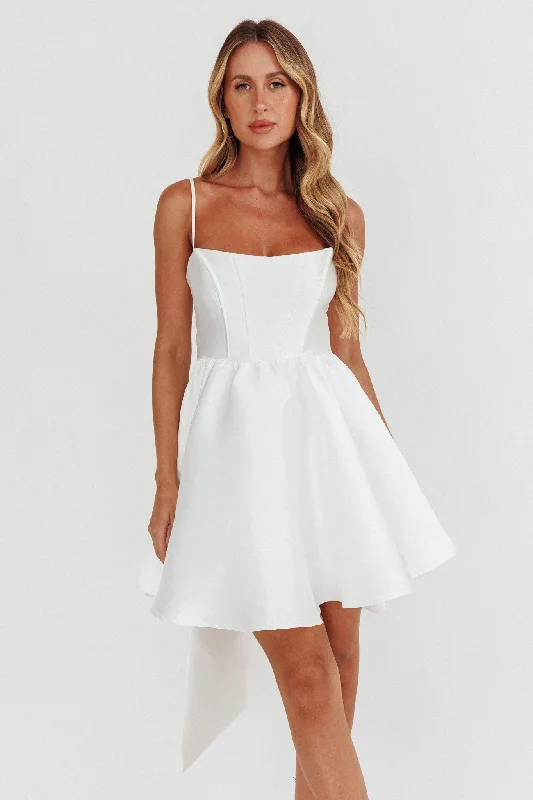 Athens Flared Bow Mini Dress White