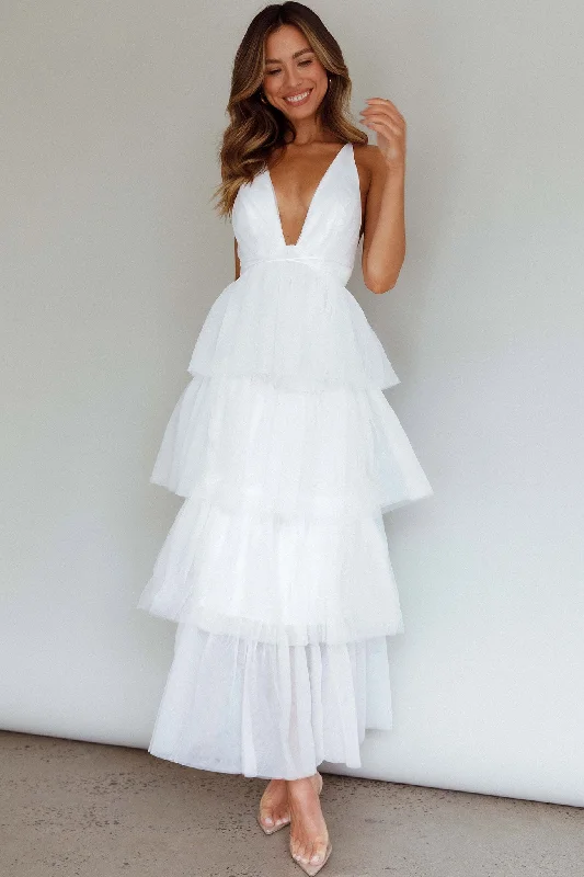 Auguste Tiered Frill Midi Dress White