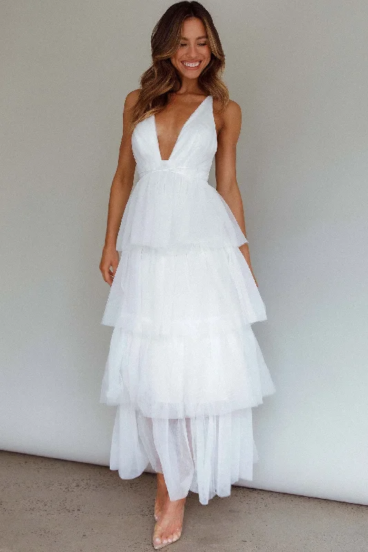 Auguste Tiered Frill Midi Dress White