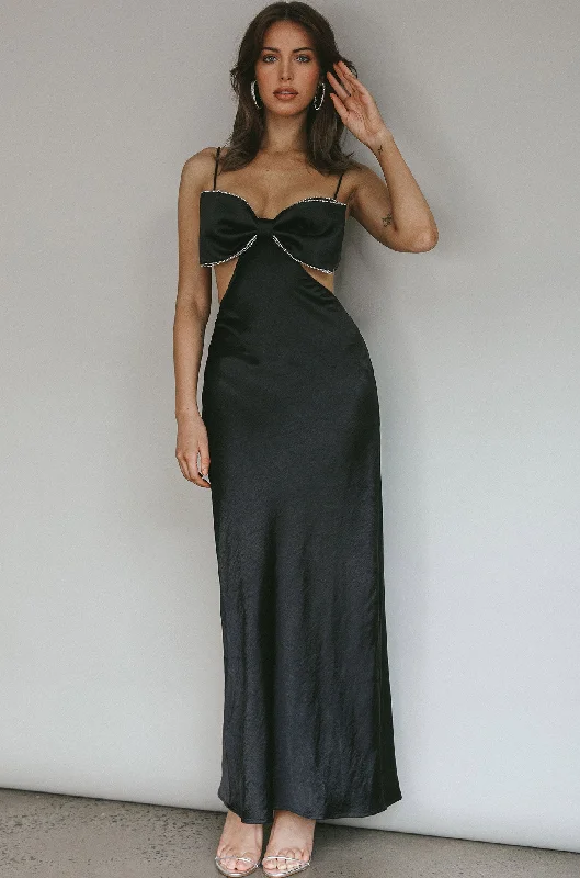 Aurelia Diamante Bow Maxi Dress Black