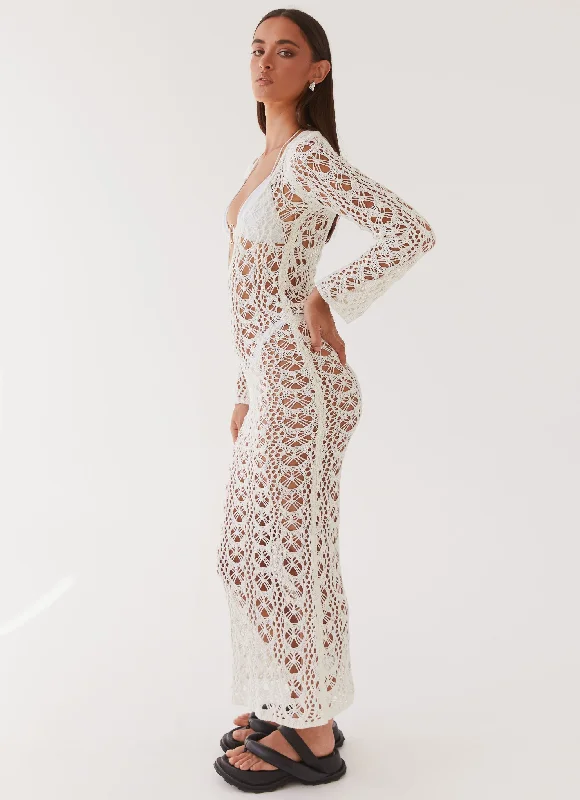 Beach To Bar Crochet Maxi Dress - Cream