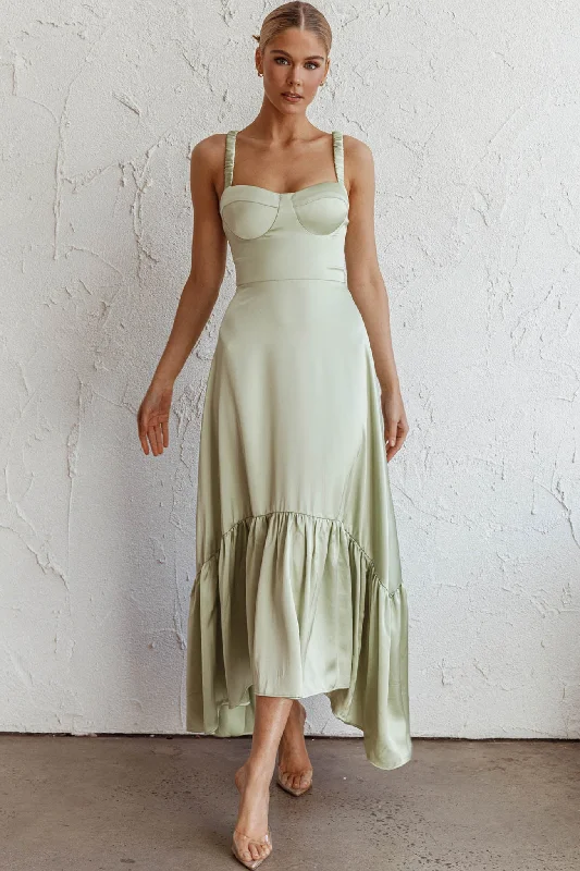 Belle De Jour Flounce Hem Midi Dress Pistachio