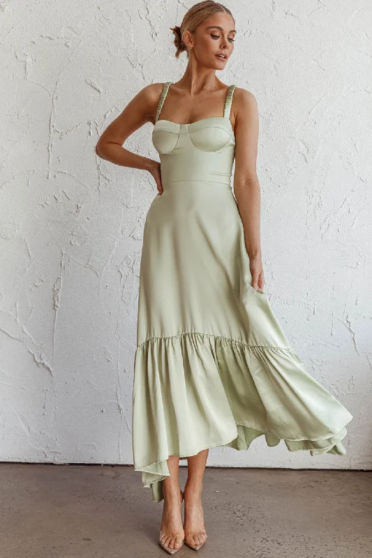 Belle De Jour Flounce Hem Midi Dress Pistachio