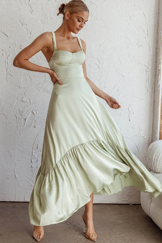 Belle De Jour Flounce Hem Midi Dress Pistachio