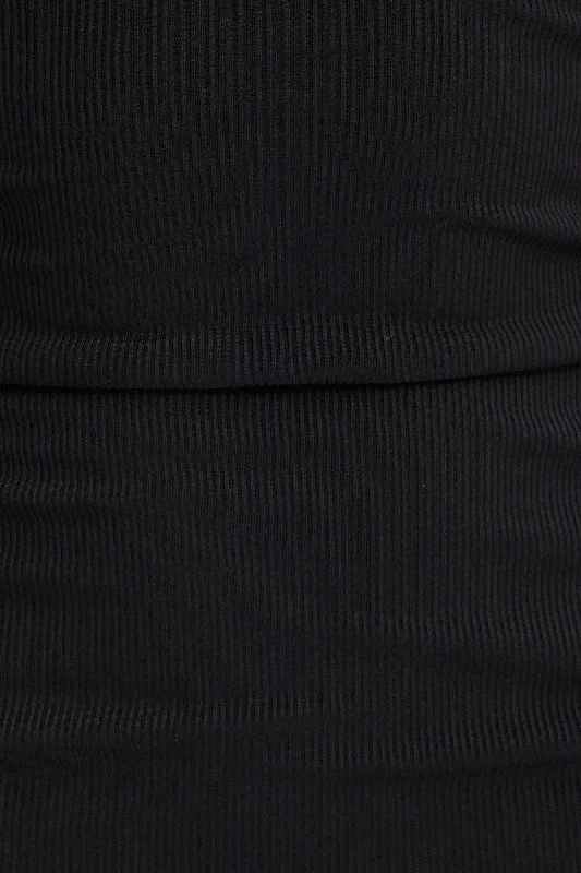 Black Bodycon Dress Long Sleeve Collared Rib