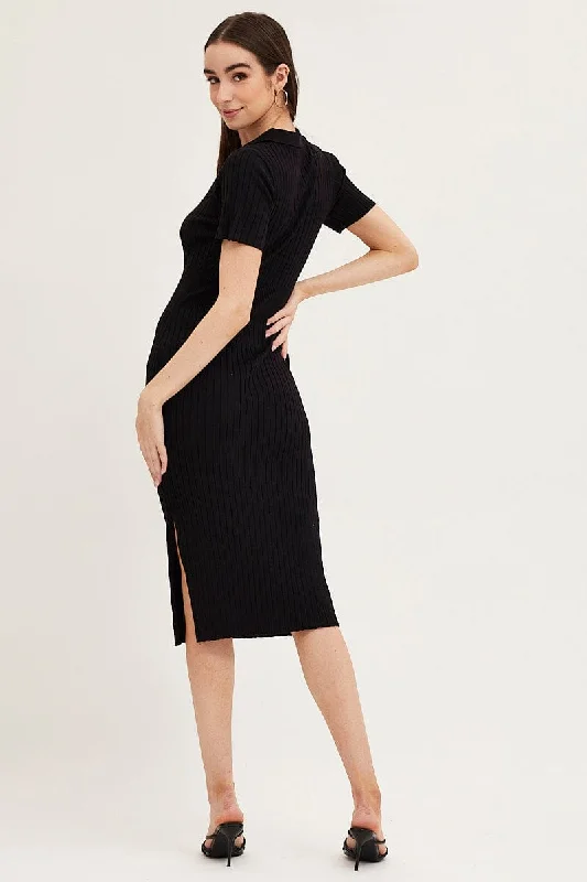 Black Bodycon Dress Short Sleeve Mini Knit