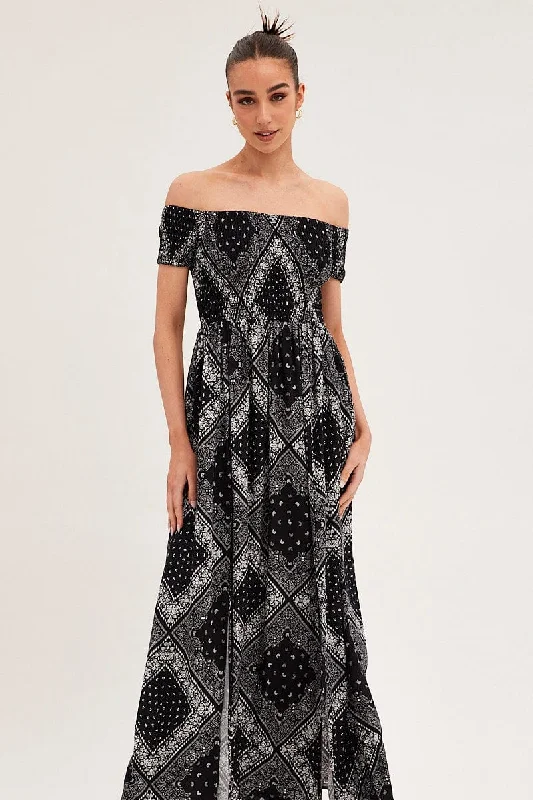 Black Boho Maxi Dress Off Shoulder