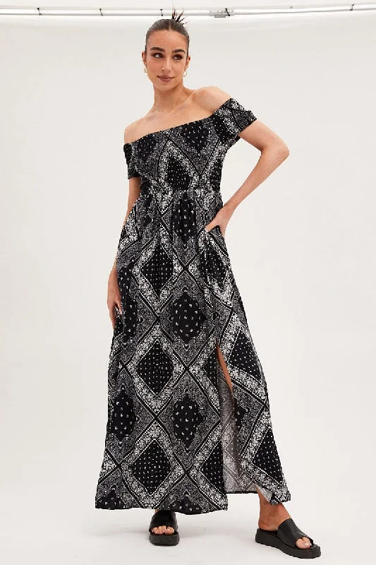 Black Boho Maxi Dress Off Shoulder