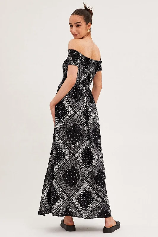 Black Boho Maxi Dress Off Shoulder