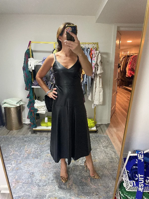 Black Faux Leather Midi Dress