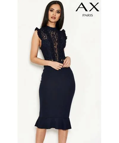 Black Frill Lace Midi Dress