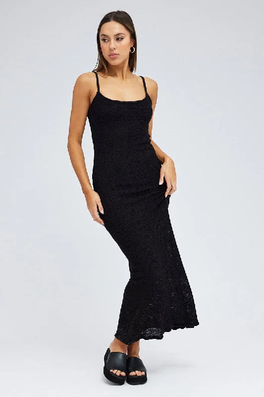 Black Knit Dress Maxi Crochet