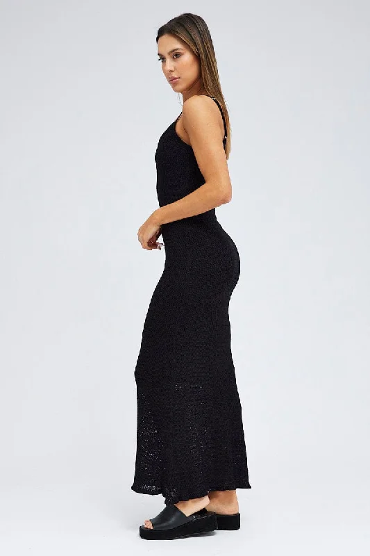 Black Knit Dress Maxi Crochet