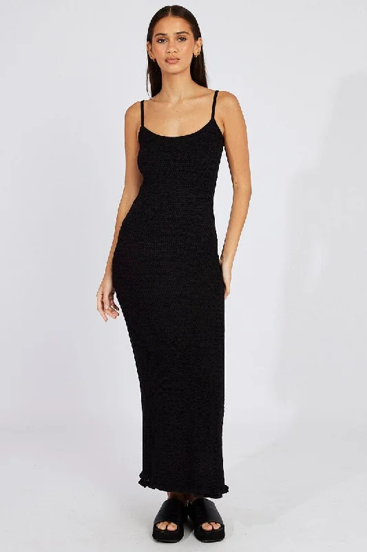 Black Knit Dress Maxi Strappy