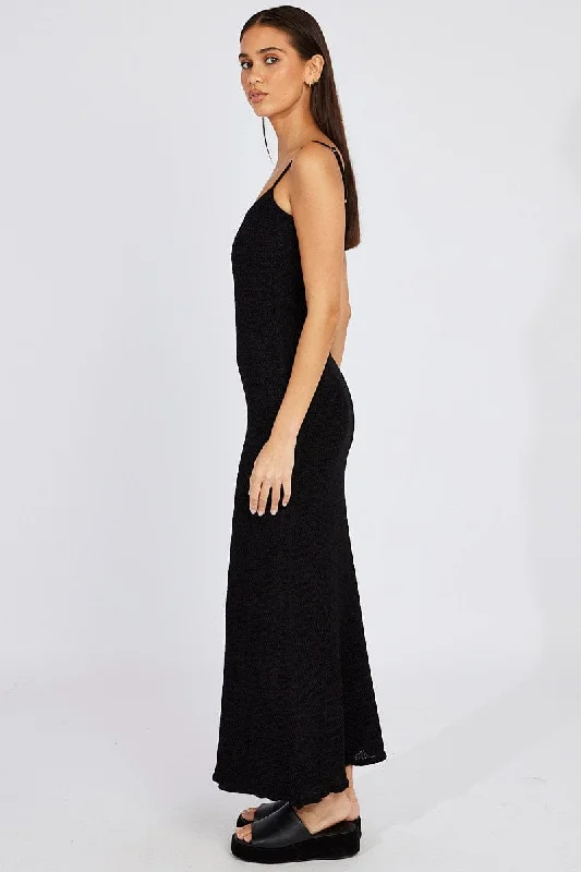 Black Knit Dress Maxi Strappy