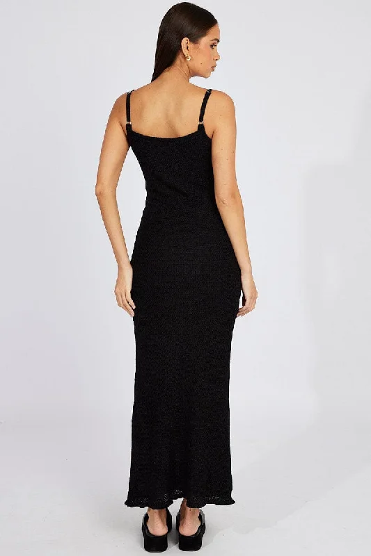 Black Knit Dress Maxi Strappy