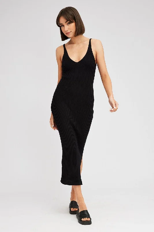 Black Knit Dress Sleeveless Midi