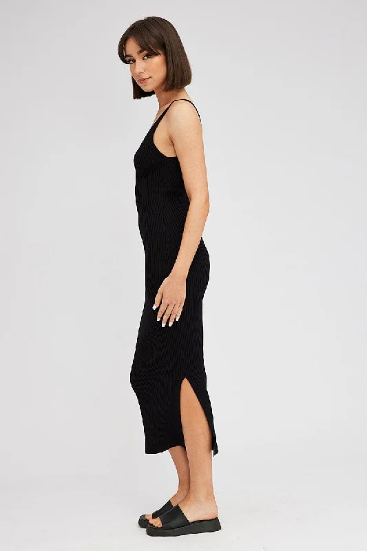 Black Knit Dress Sleeveless Midi