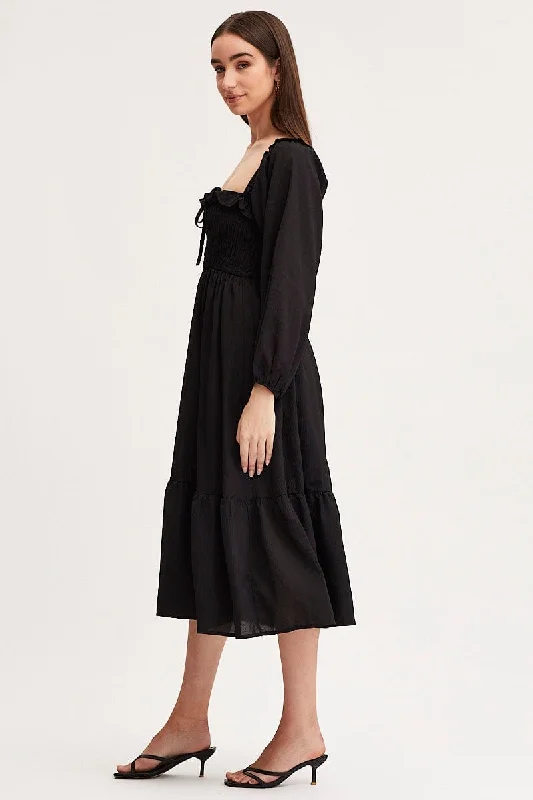 Black Maxi Dress Long Sleeve Square Neck