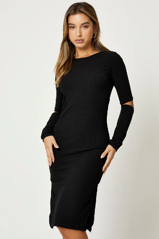 Black Midi Dress Long Sleeve