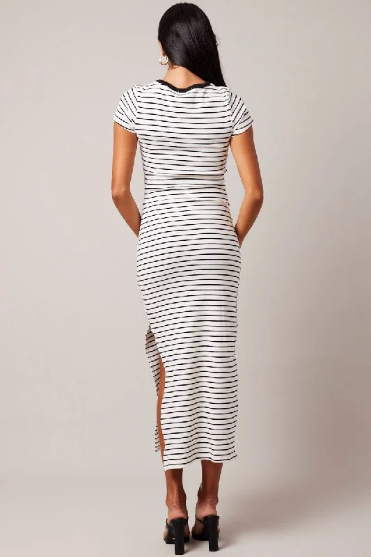 Black Stripe Bodycon Dress Short Sleeve