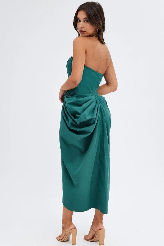 Green Draped Dress Bandeau Midi