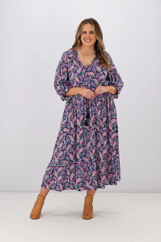 Boho Australia Theodora Dress Navy Pink Paisley