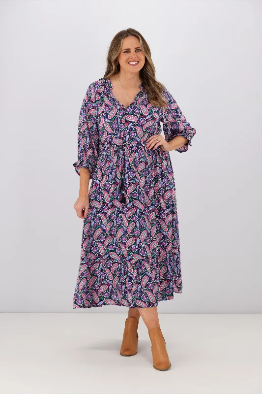 Boho Australia Theodora Dress Navy Pink Paisley