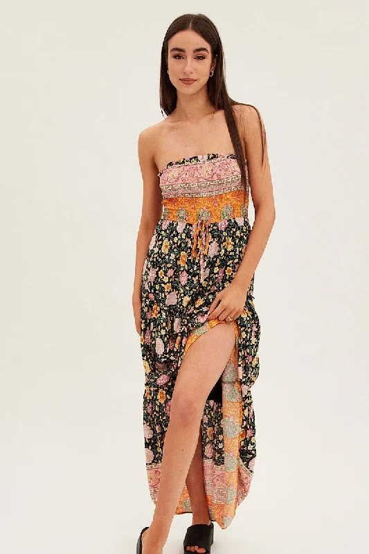 Boho Print Maxi Dress Bandeau Sun Dress